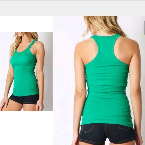 Zenana Outfitters Tops - Green sexy racerback solid fitted basic tank shirt